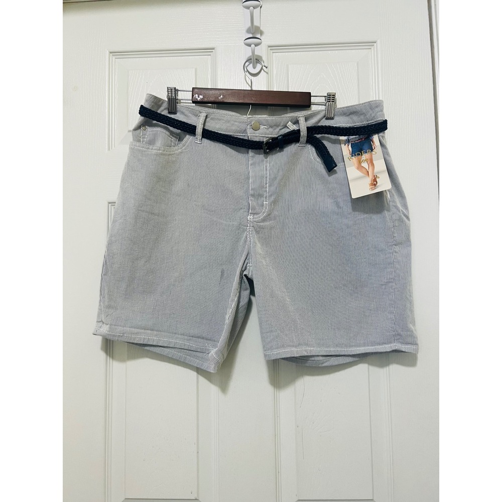 Riders by Lee Womens Pinstripe Dobby Shorts Blue White Belted Size 18 196MAW NWT